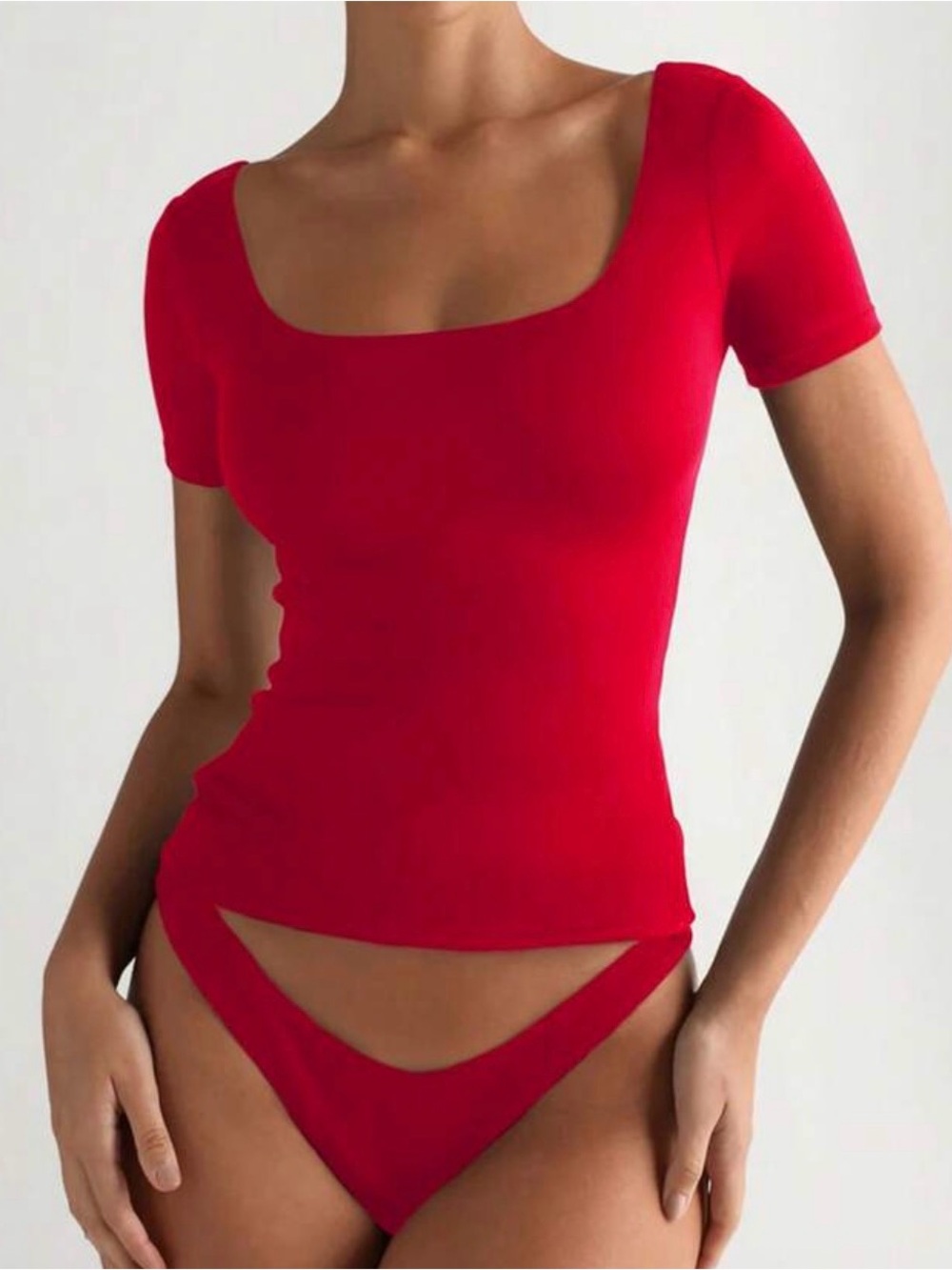 Classic Square Neck Red Top